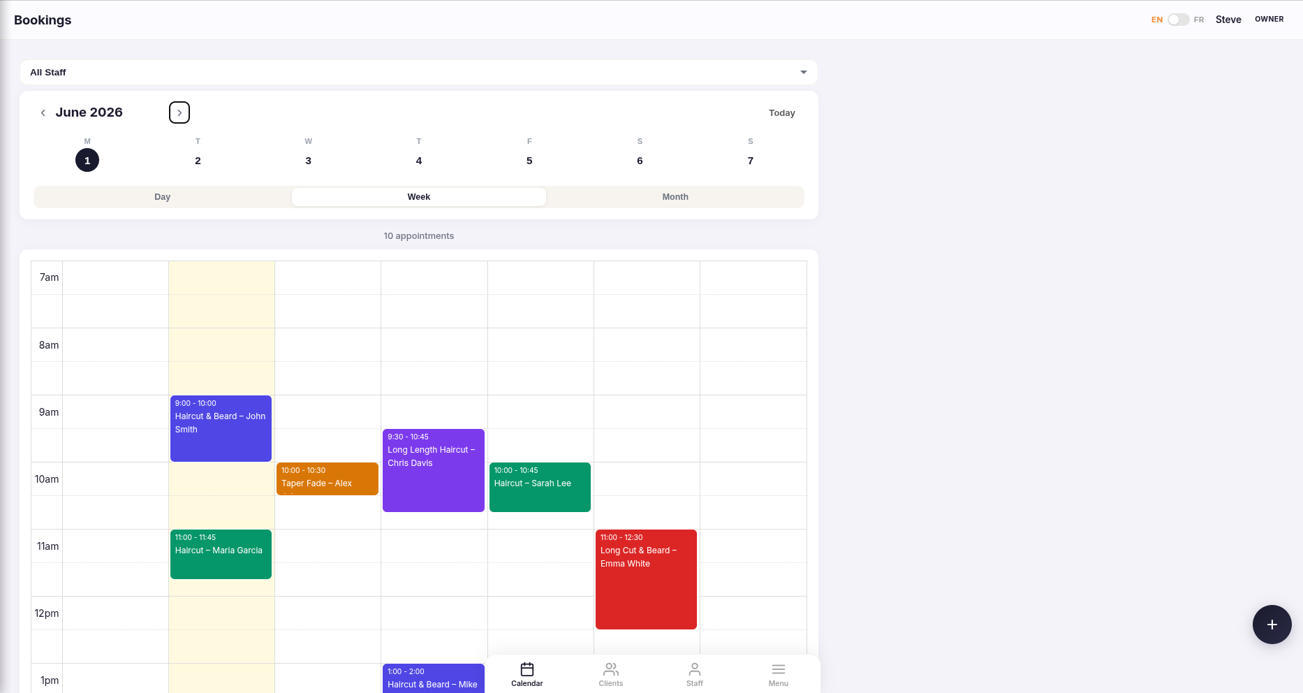 Bookwize dashboard — manage bookings, staff, and customers